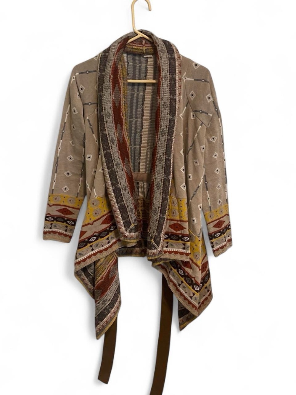 Neutral Multicolor Aztec Shawl Cardigan Sweater